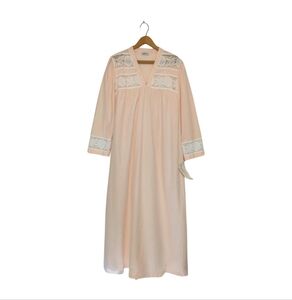 Vintage Nos M GILEAD Soft PINK Brushed Long Nightgown Lace S